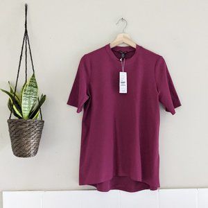 New Eileen Fisher Mock Neck Short Sleeve Crepe Top